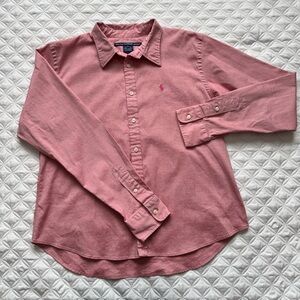 Ralph Lauren Sport Boys Cotton Oxford Button Down Long Sleeve Shirt Pink Size XL